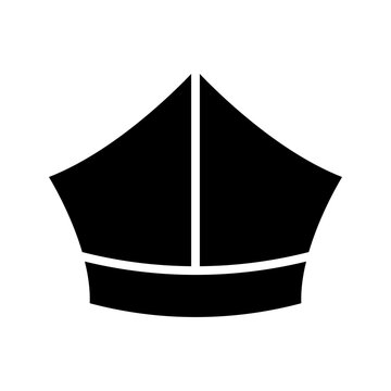 Bishop mitre icon. Religion and liturgical vestment filled symbol. Black and white.
