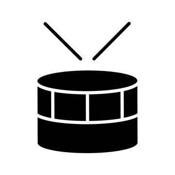 Snare drum icon. Music and percussion filled symbol. Black and white.