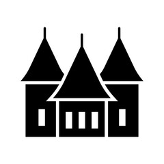 Obraz premium Theme park castle icon. Travel and theme park filled symbol. Black and white.