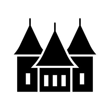 Theme park castle icon. Travel and theme park filled symbol. Black and white.