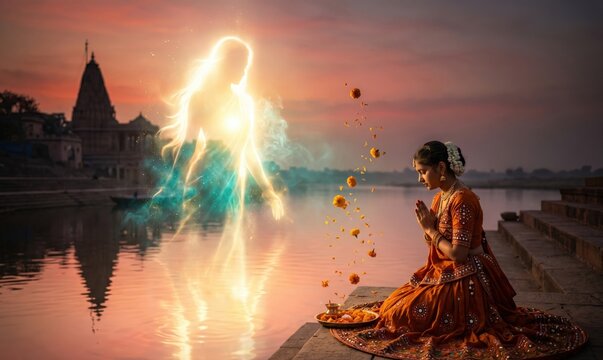 Divine Parvati Vision &ndash; Sacred River Prayer Fantasy