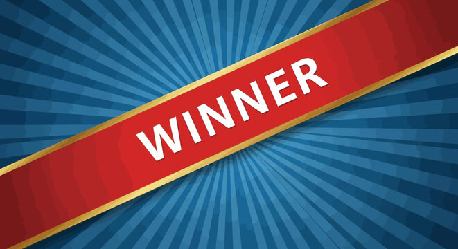 Winner Announcement with Ribbon and Sunburst Background