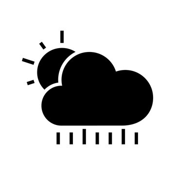 Sun shower icon. Nature and meteorology filled symbol. Black and white.