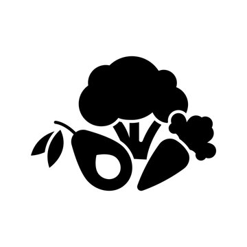 Vegetable diet icon. Food and vegetables filled symbol. Black and white.