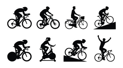 Obraz premium Cyclist Silhouette Set — Male Bicycle Rider Vector Illustrations for Sports, Fitness, and Outdoor Activity Design
