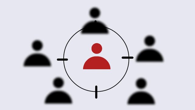 Animation of a person standing out from the crowd, depicting differentiation and uniqueness
