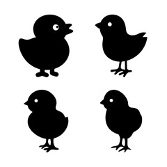 Fototapeta premium Four black chick silhouettes standing - Simple vector illustration of four black chick silhouettes standing in a row.