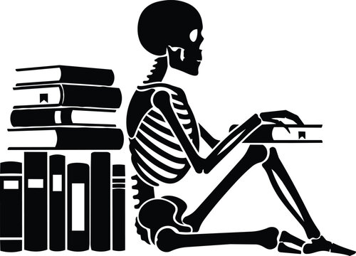 Skeleton Reading Book Silhouette Graphic for Library Design