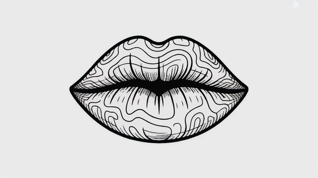 Black and white illustration of female lips with patterned design on light gray background