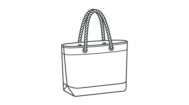 beach tote bag line art illustration, summer canvas handbag vector icon