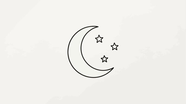 Simple crescent moon and stars line art, minimalist night sky vector icon