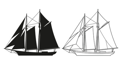Sailing ship silhouettes on a white background © Design Bari