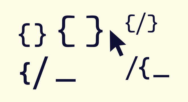 Minimalist Web Development and Coding Symbols Concept with Braces and Cursor Vector Illustration