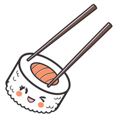 Cute kawaii sushi maki character with winking face and chopsticks, character © h