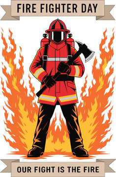Firefighter in protective gear holding axe during blaze for awareness and appreciation campaigns