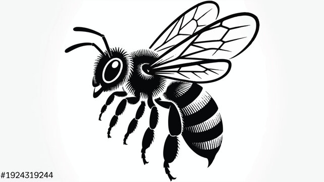 Detailed illustration of a flying bee with transparent wings and body