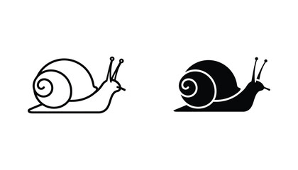 Garden snail silhouette vector illustration set featuring clean line art and solid black graphic designs for nature and biology concepts © Deshi