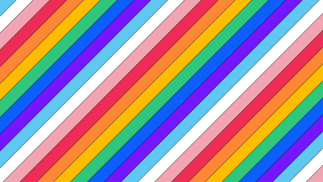 Pride Background with Diagonal Rainbow Stripes in LGBTQ Pride Flag colours. Retro Style Rainbow Pride Background or Wallpaper for LGBTQIA Pride Month. 