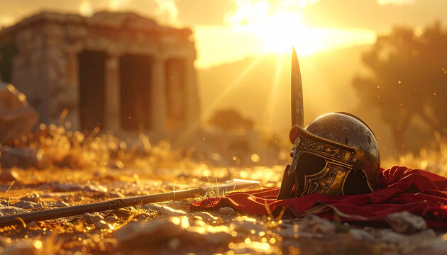 Greek War Helmet with Ancient City Lights