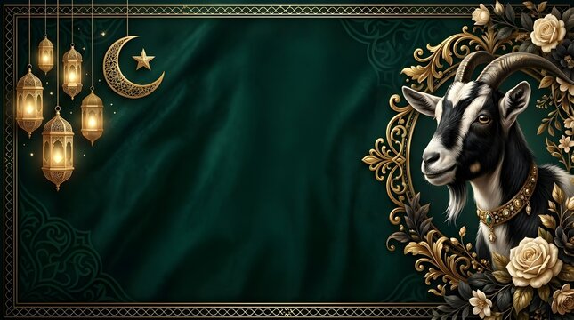 Dark Green Bakra Eid Advertisement Banner Background