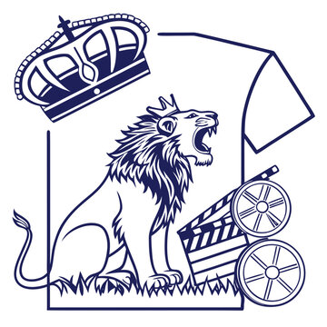 Lion graphic with crown film clapper t-shirt outline t shirt line art