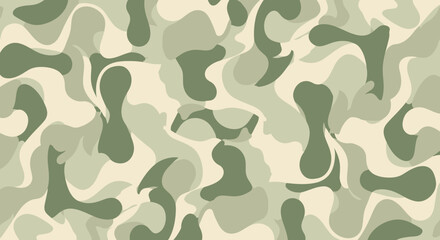 Naklejka premium Abstract Camouflage Pattern: Military Green and Beige Organic Shapes Background