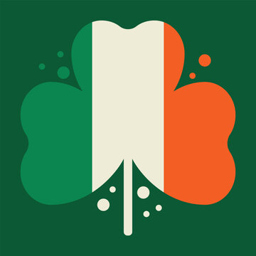 Ireland National Flag Tricolor Inside Shamrock Clover Silhouette for St Patrick's Day and Irish Culture Graphics
