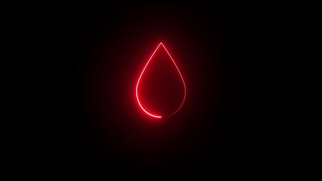 Blood drop icon aniamtion in neon. neon loop animation on black background