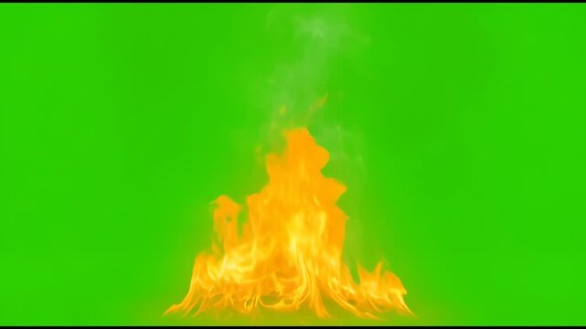 Bright orange fire explosion against green background