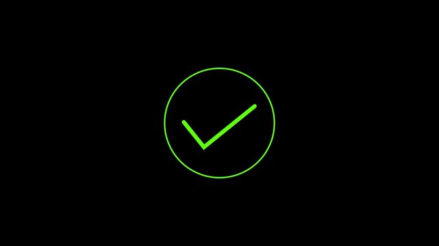 check mark icon animation on black background, Check line icon inside circle, positive mark icon animation