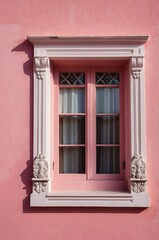 Obraz premium Portrait of pink window on pink wall background 