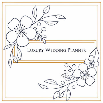 Luxury wedding planner floral frame invitation template with hand drawn