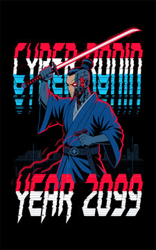 Cyber Ronin Year 2099 Anime Streetwear T Shirt Vector Design,