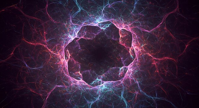 Obra de arte digital abstrata de um t&uacute;nel luminoso com cores e texturas vibrantes.