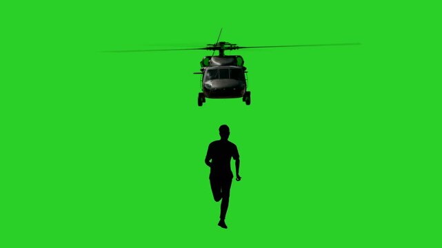 Man being chased by a helicopter green screen