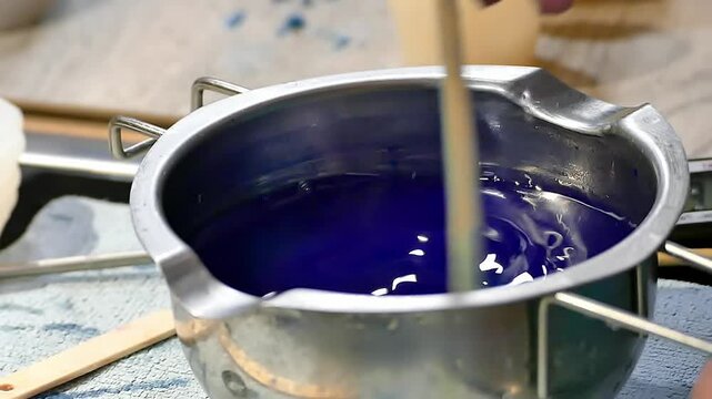 The process of melting wax for candles.