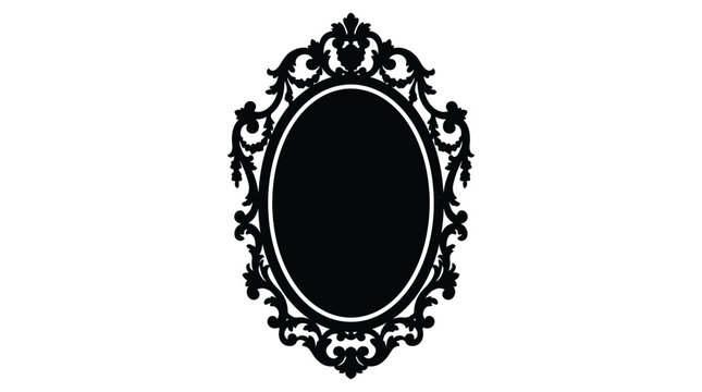 Ornate vintage oval mirror silhouette on white background