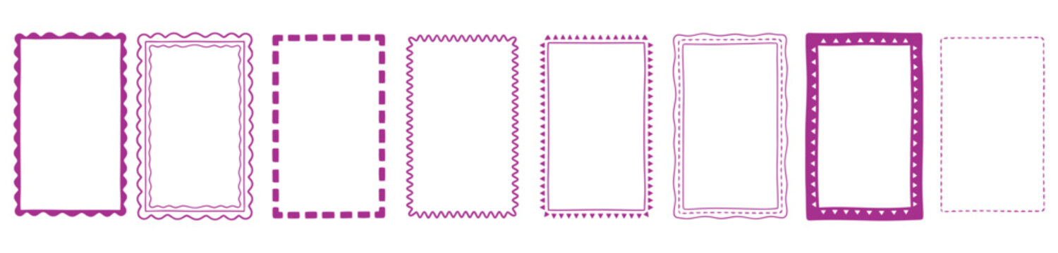 Collection of diverse purple decorative borders and frames with various unique hand-drawn designs on transparent background
