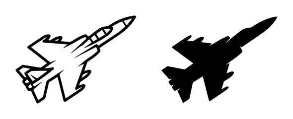 Jet Fighter Icons, Military Aircraft Vector Graphics, Silhouette and Outline Designs for Aviation Themes © Nusrat