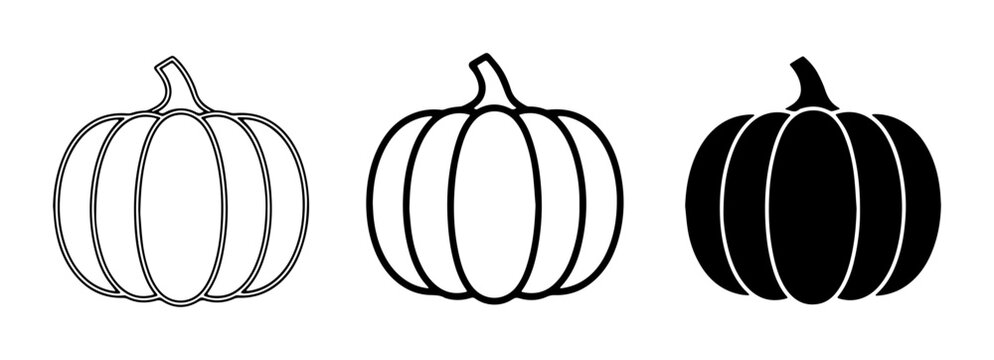 Pumpkin Icons Set, Fall Harvest Symbols, Autumn Vegetable Graphics, Halloween and Thanksgiving Vector Art