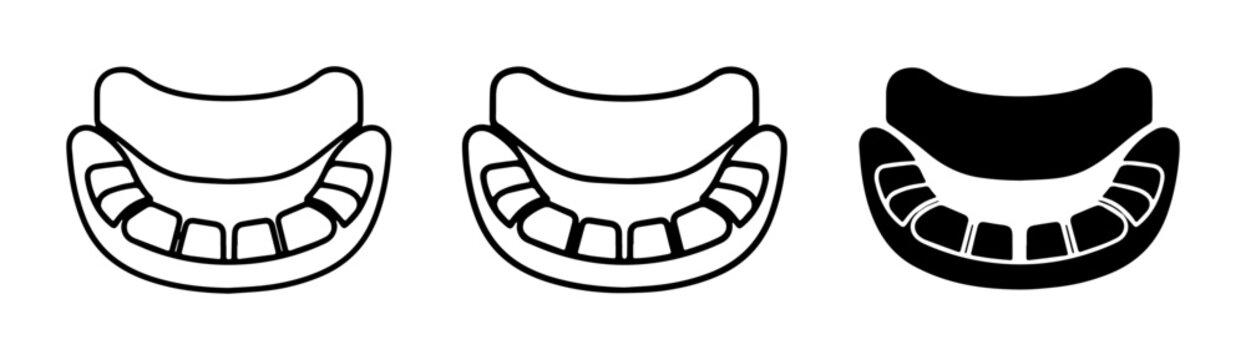 Dentures Icons Set, Dental Prosthetics Vector Graphics, Oral Health Symbols, Tooth Replacement Illustrations