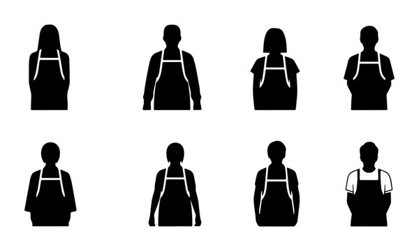 Apron Silhouettes Collection: Diverse Human Figures Wearing Chef's Aprons, Kitchen Wear Icons, Culinary Uniform Vector Set