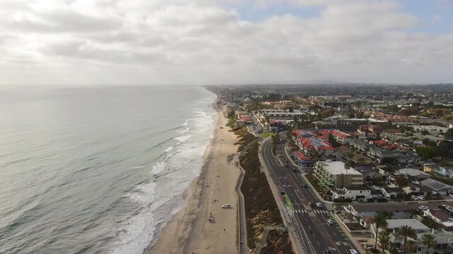 Aerial High Angle View North on Carlsbad Boulevard and Beach