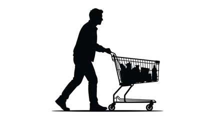 Man pushing shopping cart silhouette © AkhiKhanam