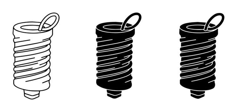Spring coil icons, mechanical tension elements, industrial components, metal wire spiral, elastic energy storage, engineering parts, graphic resources