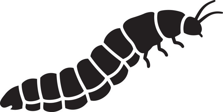 Black silhouette of a segmented larva or grub simple vector illustration for nature or science concepts isolated on white background