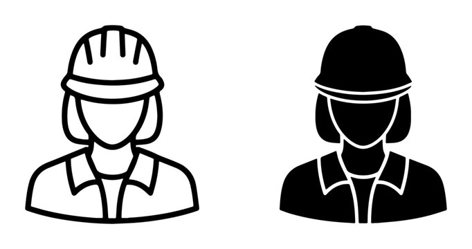 Construction Worker Icons, Female Engineer Silhouette, Safety Helmet Symbols, Industrial Profession Graphics