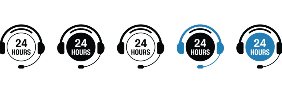 customer support icon 24 hours contact support service call center icon symbol in line and flat style on white background vector illustration set, modern communication assistance concept, help desk se