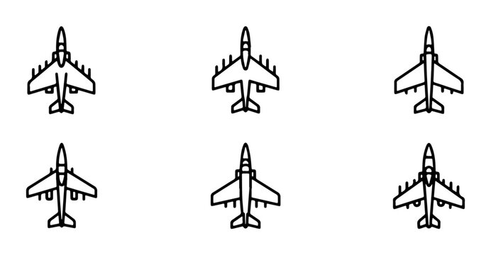 Six Jet Fighter Icons, Military Aircraft Vector Set, Aviation Symbols, Air Force Planes, Combat Jets, Modern Warfare Graphics