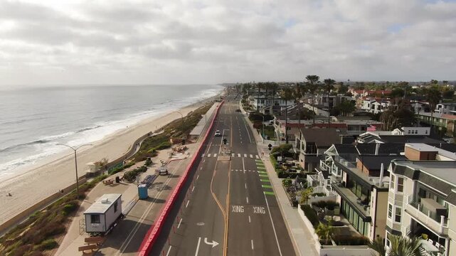 Low Altitude Aerial View North on Carlsbad Boulevard Coastal Construction